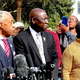 The Reverend Al Sharpton of the National Action Network holds a news conference at the Glynn County courthouse during the trial of Greg McMichael and his son, Travis McMichael, and a neighbor, William “Roddie” Bryan, Wednesday, Nov. 10, 2021, in Brunswick, Ga. The three are charged with the February 2020 slaying of 25-year-old Ahmaud Arbery.